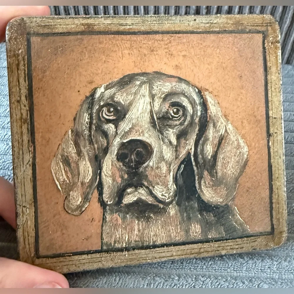 Antique Handpainted Signed Meyer Dog Cat Tin Boxes Jewelry Trinket Lot Of 4